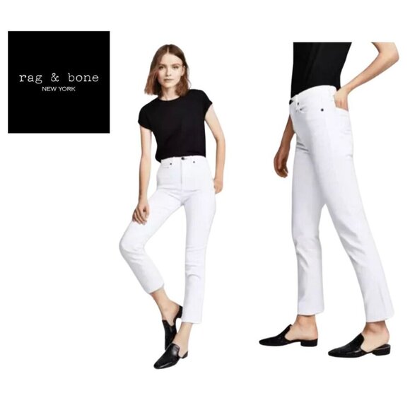 Rag & Bone White High Rise Ankle Cigarette Jeans | Size 25 (2) - Picture 1 of 16